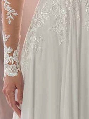 Lace Wedding Dresses 2022 Chiffon V Neck A Line Long Sleeve Lace Applique Beach Wedding Bridal Dress With Train Free Customization_7