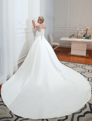 Vintage Wedding Dress 2021 Off The Shoulder Long Sleeve Princess Satin Floor Length Bridal Gowns With Train_2