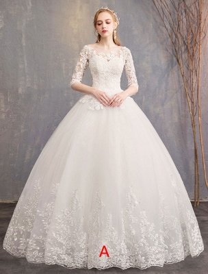 Princess Wedding Dresses Lace Illusion Neckline Half Sleeve Floor Length Bridal Gown_1