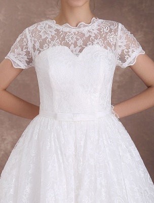 Lace Wedding Dresses Short Sleeve 1950'S Vintage Bridal Dress Sweetheart Illusion Ivory A Line Tea Length Wedding Reception Dress Exclusive_7