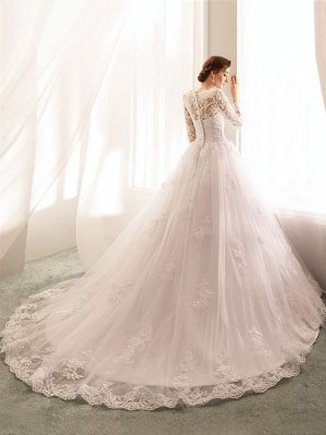 Wedding Dresses 2021 Princess Silhouette Bateau Neck Long Sleeve Natural Waist Lace Tulle Bridal Gowns_4