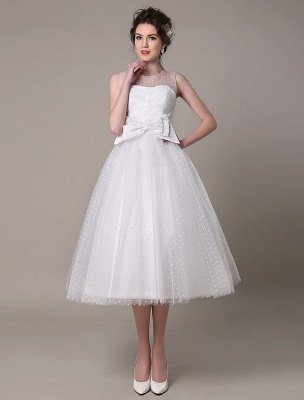 Tulle Wedding Dress Strapless A-Line Tea Length Bridal Dress With Bow Exclusive_2
