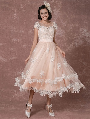 Wedding Dress Short Vintage Bridal Dress Backless Illusion Lace Applique Tea-Length A-Line Reception Bridal Gown Exclusive_1