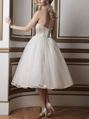 Vintage Wedding Dresses 2021 Sweetheart Neck Sleeveless A Line Tea Length Bridal Dresses_2