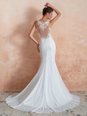 Brautkleid 2021 Meerjungfrau Ärmellose Spitze Applizierte Strand Brautkleider Mit Zug_3