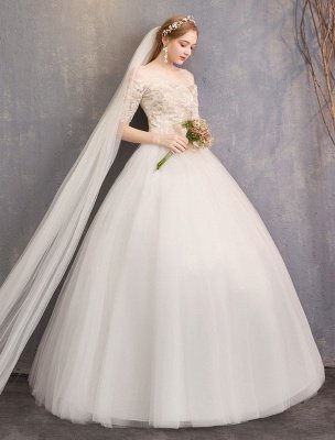 Robe de mariée en tulle hors de l'épaule robe de mariée princesse demi-manches_6