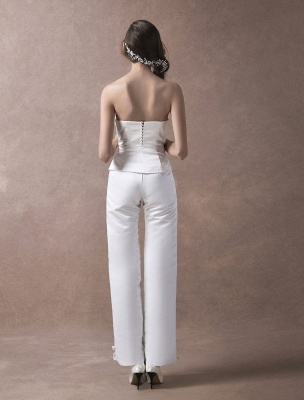 Wedding Jumpsuits Ivory Strapless Peplum Satin Bow Sash Long Bridal Jumpsuits Exclusive_8