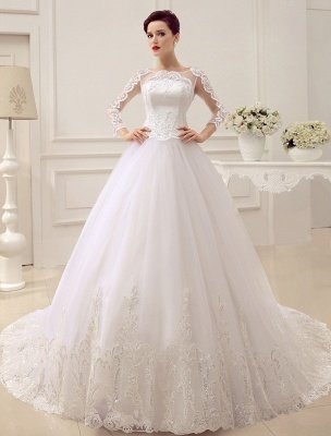 Princess Wedding Dresses Long Sleeve Bridal Gown Lace Applique Sequin Beaded Illusion Ball Gown Bridal Dress With Train Exclusive_1
