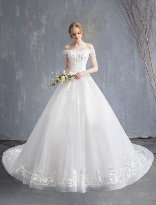 Robes de mariée princesse robe de bal dentelle chaînes perlées hors de l'épaule robe de mariée_4