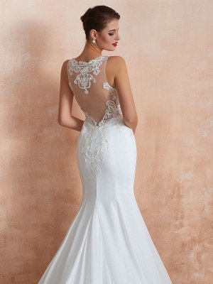 Brautkleid 2021 Meerjungfrau Ärmellose Spitze Applizierte Strand Brautkleider Mit Zug_10