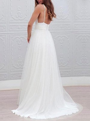 Simple Wedding Dresses 2021 A Line V Neck Straps Backless Tulle Beach Wedding Bridal Dress_2