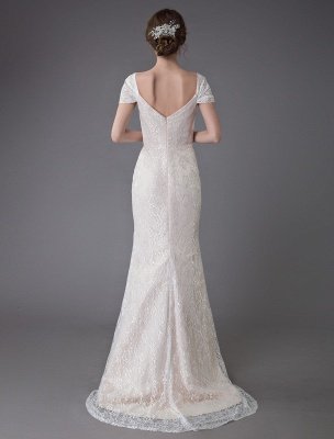 Lace Wedding Dress Vanilla Cream Sweetheart Short Sleeve Bridal Dress Mermaid Bridal Gown With Train Exclusive_7