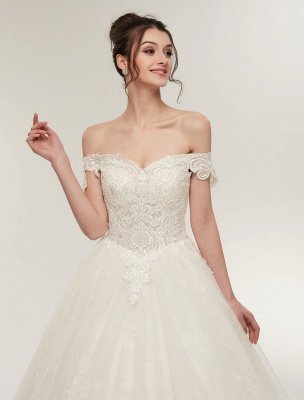 Princess Wedding Dresses Off The Shoulder Ivory Bridal Dresses Lace Applique Tulle Floor Length Ball Gowns_7