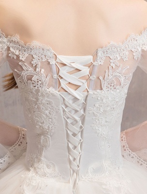 Robes de mariée en dentelle ivoire sur l'épaule dentelle appliques robe de mariée princesse_10
