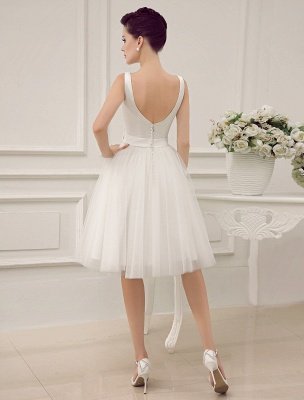 Simple Wedding Dresses Satin Square Neck Applique Short Bridal Dress With Beading Bow Sash Exclusive_4