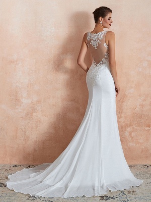 Brautkleid 2021 Meerjungfrau Ärmellose Spitze Applizierte Strand Brautkleider Mit Zug_5