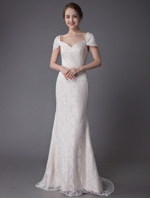 Lace Wedding Dress Vanilla Cream Sweetheart Short Sleeve Bridal Dress Mermaid Bridal Gown With Train Exclusive_3