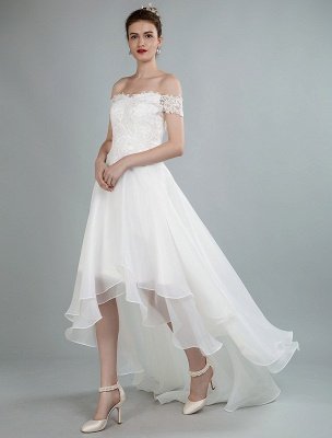 Robe De Mariée Simple Une Ligne Hors De L'épaule Robes De Mariée En Dentelle Sans Manches Avec Train Exclusif_4