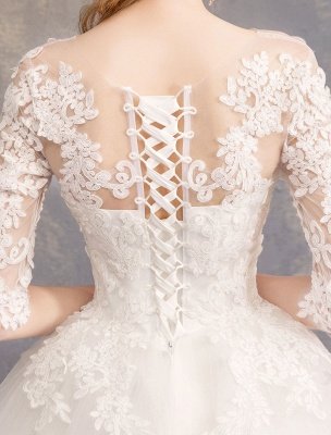 Robes de mariée princesse dentelle illusion décolleté demi-manches étage longueur robe de mariée_10