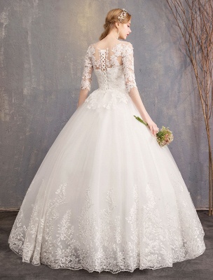 Princess Wedding Dresses Lace Illusion Neckline Half Sleeve Floor Length Bridal Gown_7