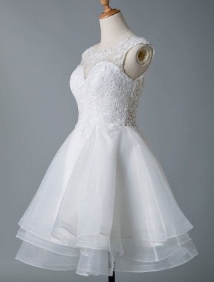 Wedding Dresses 2021 A Line Jewel Neck Sleeveless Natural Waist Tulle Short Bridal Dress_4