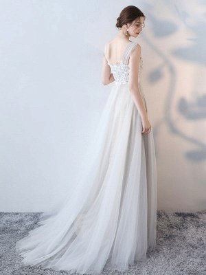 Simple Wedding Dress 2021 A Line Jewel Neck Sleeveless Bows Lace Tulle Bridal Dresses_3