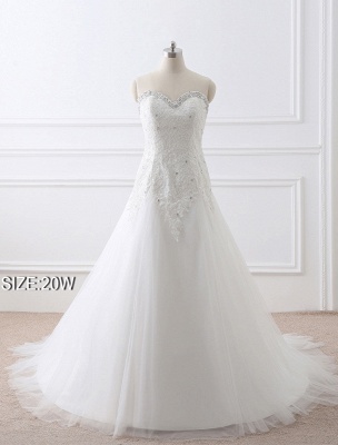 Tulle Wedding Dress Lace Beading Bridal Gown Strapless Sweetheart Chapel Train A-Line Backless Bridal Dress_10