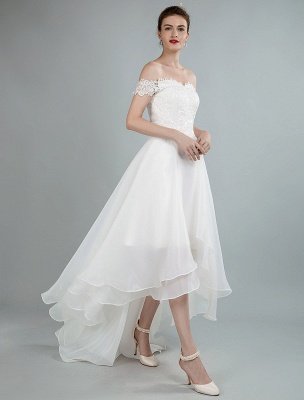 Robe De Mariée Simple Une Ligne Hors De L'épaule Robes De Mariée En Dentelle Sans Manches Avec Train Exclusif_3