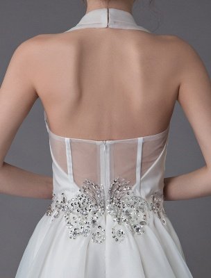 Monos de boda de color marfil Halter Cuello en V Pedrería Sin espalda Culottes Vestido de novia Exclusivo_10