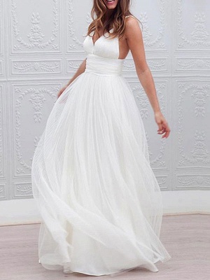 Simple Wedding Dresses 2021 A Line V Neck Straps Backless Tulle Beach Wedding Bridal Dress_1