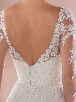 Lace Wedding Dresses 2022 Chiffon V Neck A Line Long Sleeve Lace Applique Beach Wedding Bridal Dress With Train Free Customization_6