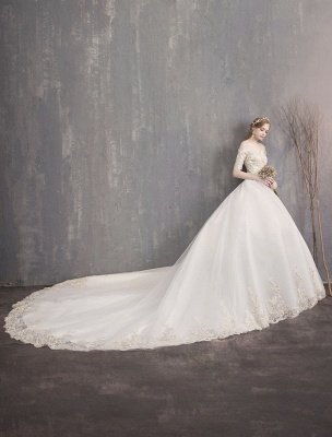 Tulle Wedding Dress Off The Shoulder Half Sleeve Princess Bridal Gown_13