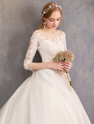 Princess Wedding Dresses Lace Illusion Neckline Half Sleeve Floor Length Bridal Gown_15