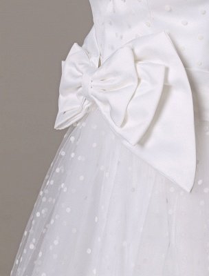 Robe de mariée en tulle sans bretelles A-ligne robe de mariée longueur thé avec nœud exclusif_9