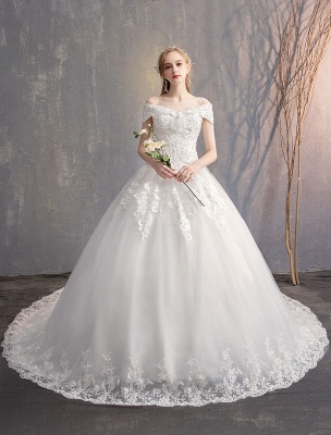 Ball Gown Princess Wedding Dresses Ivory Lace Beaded Chains Off The Shoulder Bridal Dress_2