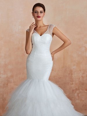 Mermaid Wedding Dress 2021 Beaded V Neck Sleeveless Bridal Gowns With Train_7