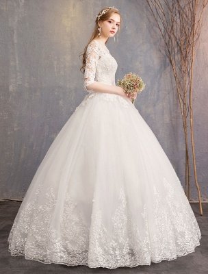 Princess Wedding Dresses Lace Illusion Neckline Half Sleeve Floor Length Bridal Gown_5