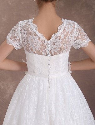 Lace Wedding Dresses Short Sleeve 1950'S Vintage Bridal Dress Sweetheart Illusion Ivory A Line Tea Length Wedding Reception Dress Exclusive_9