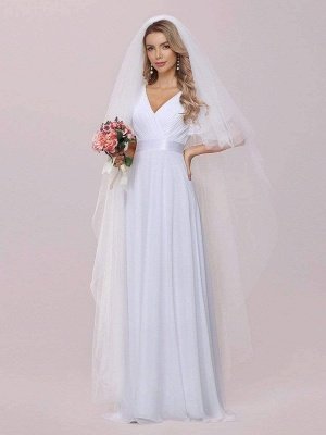 Simple Wedding Dress Chiffon V-Neck Short Sleeves Backless A-Line Long Bridal Gowns_7