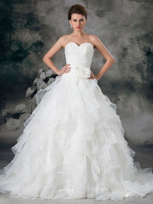 Glamorous Ivory Ruched Sweetheart Neck A-Line Organza Wedding Dress_1