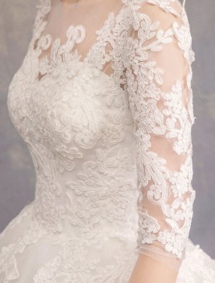 Princess Wedding Dresses Lace Illusion Neckline Half Sleeve Floor Length Bridal Gown_11