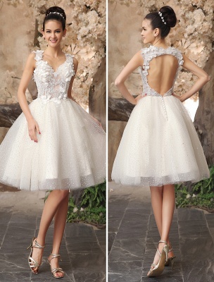 Ivory Backless Lace Applique Tulle Sequins Wedding Dress Exclusive_1