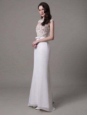 Vintage Wedding Dress Lace And Chiffon Sheath With Stunning Bateau Illusion Neckline And Illusion Back Exclusive_5