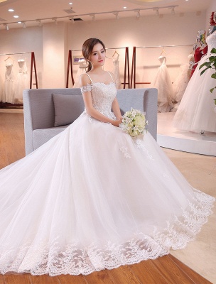Princess-Wedding-Robes-Off-The-Shoulder-Bridal-Dress-Straps-Lace-Applique-Perles-Mariage-Robe-Avec-Long-Train_5