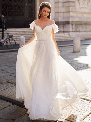 Robe de mariée simple une ligne sur l'épaule taille naturelle en mousseline de soie robes de mariée_1