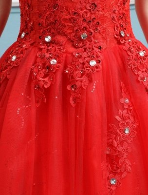 Red Wedding Dresses Lace Applique Beaded Princess Ball Gowns Train Bridal Dress_7