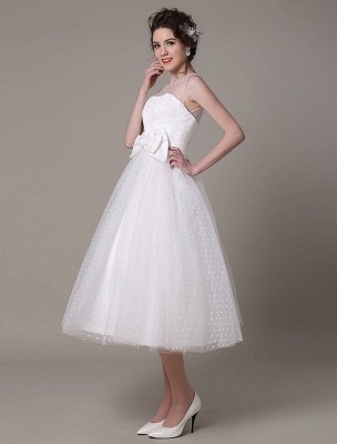Tulle Wedding Dress Strapless A-Line Tea Length Bridal Dress With Bow Exclusive_5