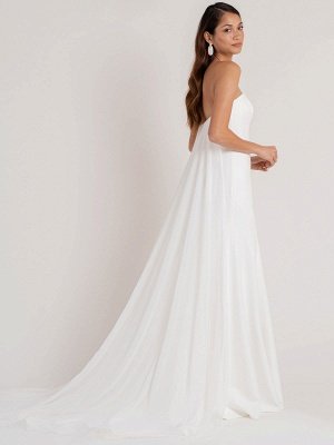White Simple Wedding Dress Sheath Strapless Sleeveless Buttons Chapel Train Matte Satin Bridal Dresses_2