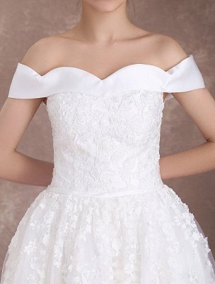 Kurze Brautkleider Schulterfrei Vintage Brautkleid 50er Jahre Spitze Applique Tüll Tee Länge Elfenbein Hochzeitskleid Exklusiv Wedding_9