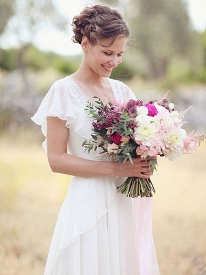 Vestido de novia simple Una línea Diseñado Escote Sin mangas Apliques Vestidos de novia de gasa_2